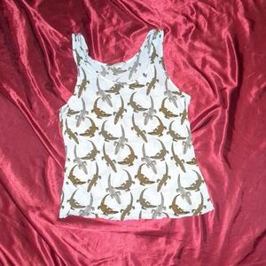 H&M White and Brown Fitted Tank Top